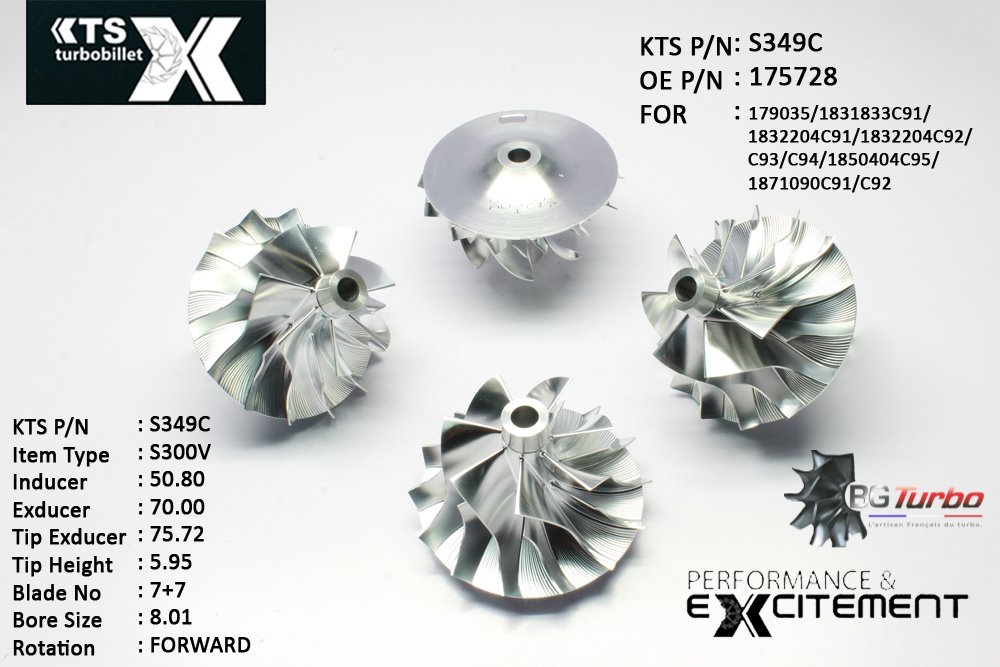 Turbo ROUE FORGÉE MFS PERFORMANCE - 7+7 PALES - INDUCER : 50,8 - EXDUCER : 70 - TYPE : S300VANGLE : 45° - ROTATION : Forward - SUPER BACK : 6,7 - BORE SIZE : 8,01
